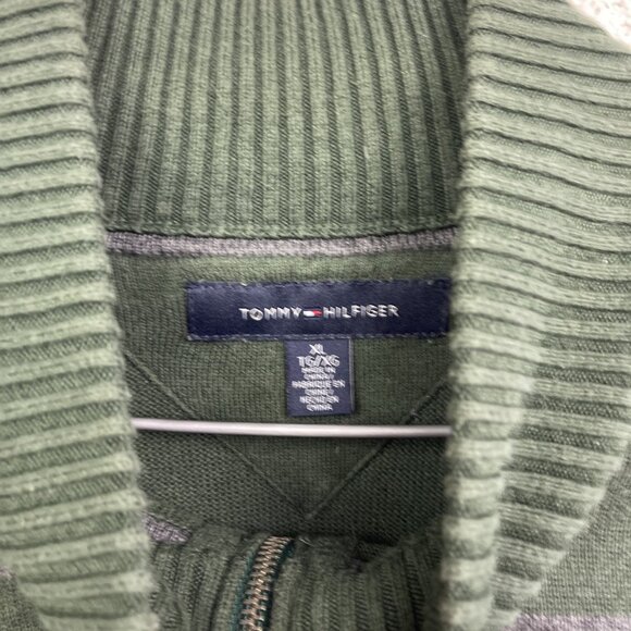 Tommy Hilfiger Men's Full Zip Sweater Jacket Size XL Forest Green Striped Casual - Picture 5 of 14